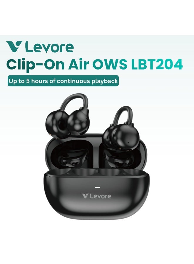 ليفور سماعات أذن لاسلكية بتقنية بلوتوث من LEVORE Clip-On Air OWS LBT204، خفيفة الوزن، مقاومة للعرق، عمر بطارية طويل، صوت عالي الدقة - Image 1